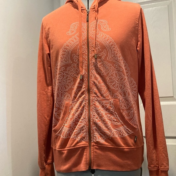 prAna Women’s Full-Zip Hoodie – Burnt Orange with White Design – Size Large - Picture 1 of 7